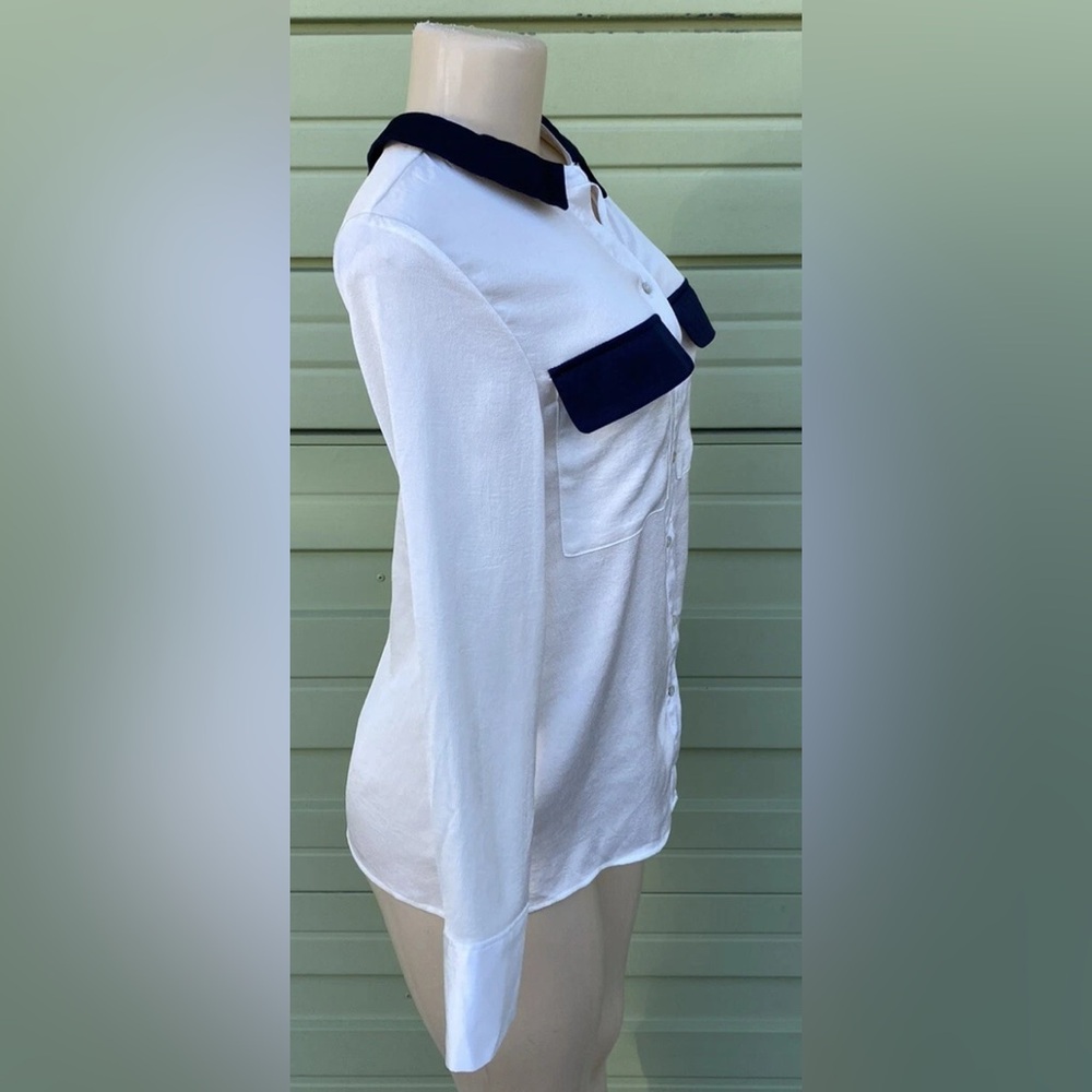 Zara Basic Ecru Block Pocket Button Down Long Sle… - image 4